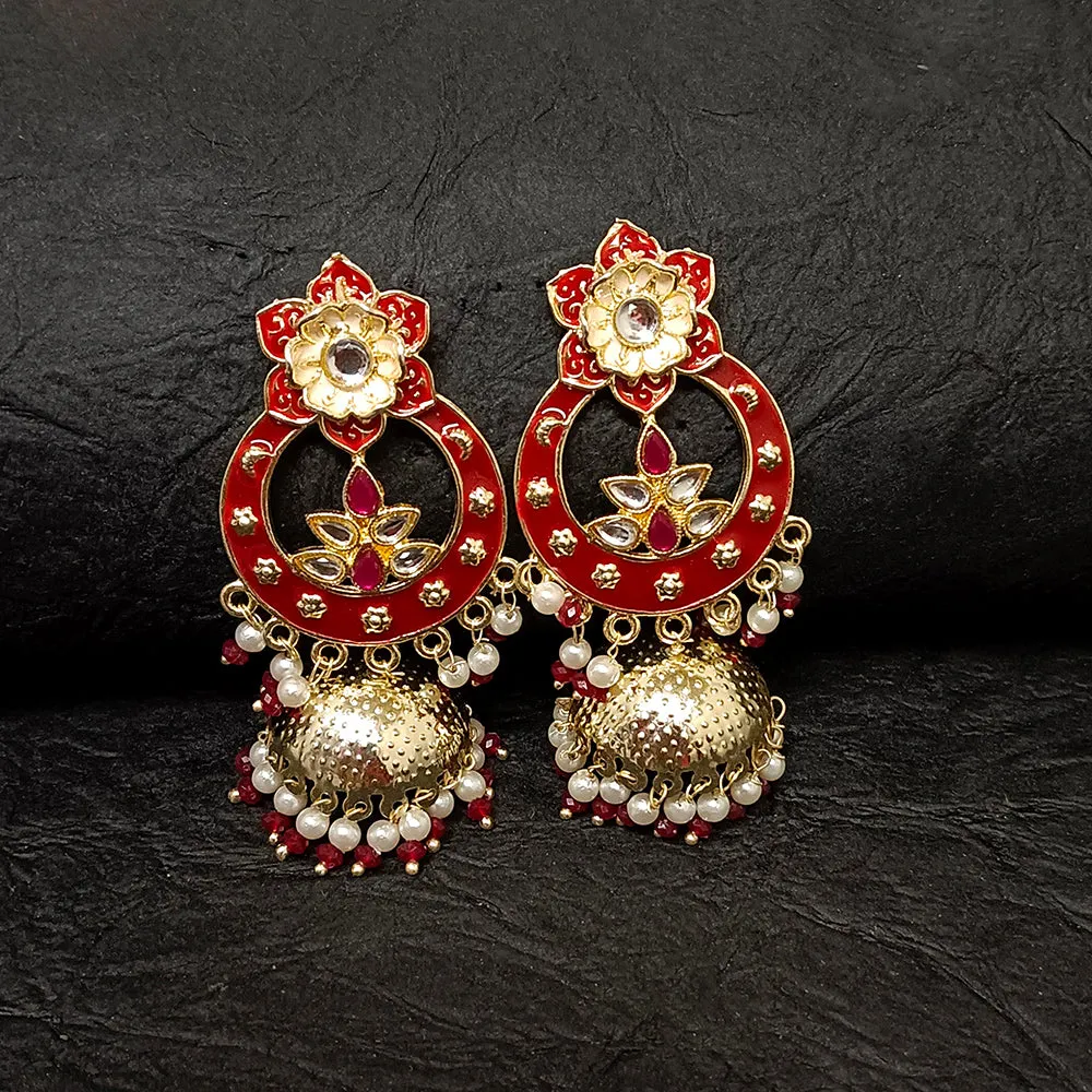 Bhavi Jewels Gold Plated Meenakari Jhumki Earrings