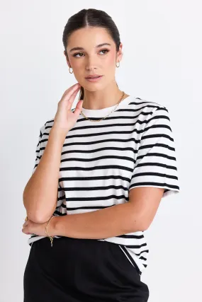 Binding Black White Stripe Boxy Fit Tee