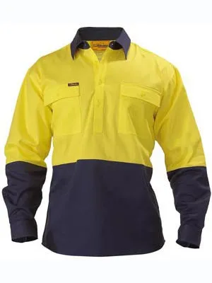 Bisley Hi Vis 2 Tone Closed Front Long Sleeve Drill Shirt BSC6267