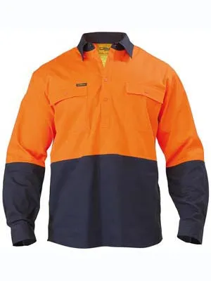 Bisley Hi Vis 2 Tone Closed Front Long Sleeve Drill Shirt BSC6267