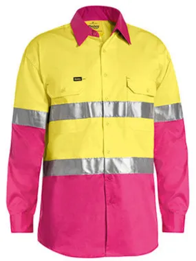 Bisley Hi Vis 2 Tone Cool Vented Taped Long Sleeve Drill Shirt BS6696T