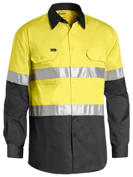 Bisley Hi Vis 2 Tone Cool Vented Taped Long Sleeve Drill Shirt BS6696T