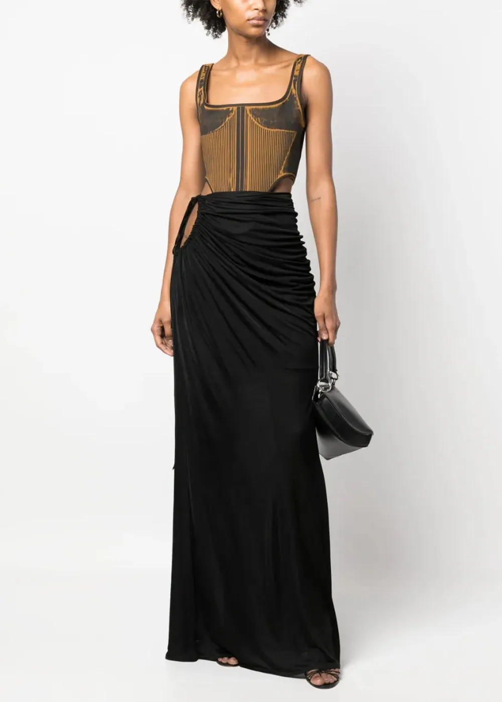 Black Draped Jersey Long Skirt