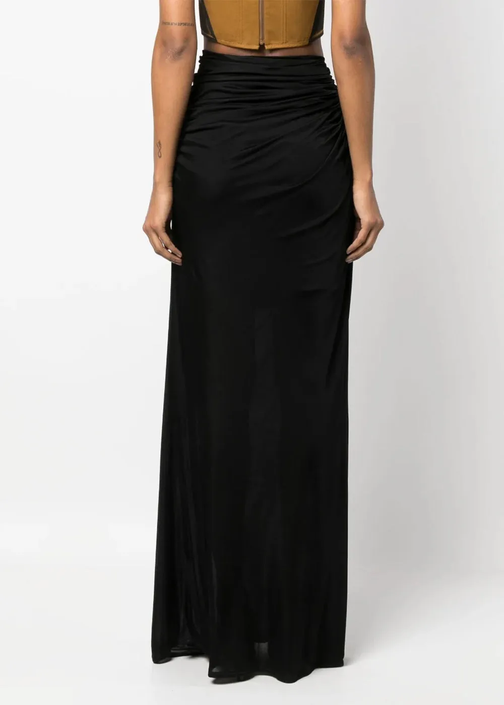 Black Draped Jersey Long Skirt