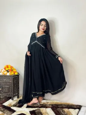 Black Georgette Alia Cut Partywear Anarkali Suit Set