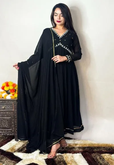 Black Georgette Alia Cut Partywear Anarkali Suit Set