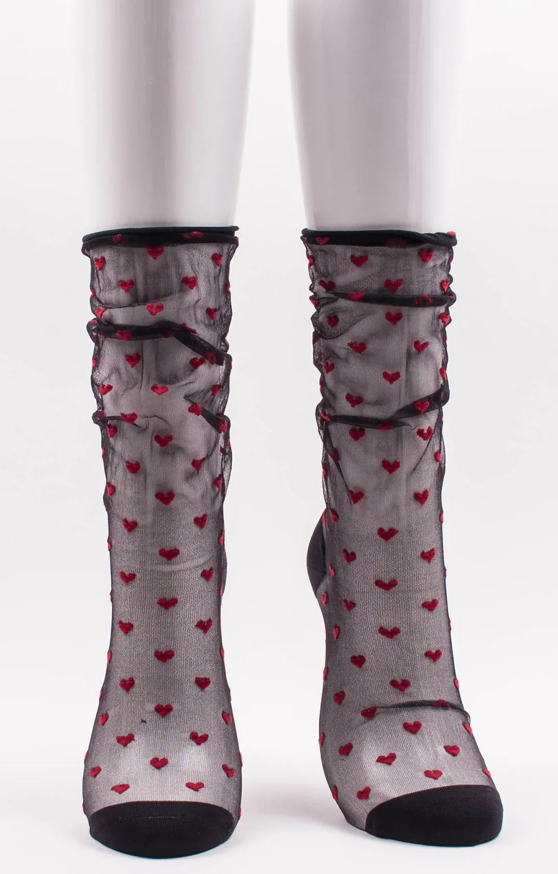 Black Sheer Heart Tulle Socks