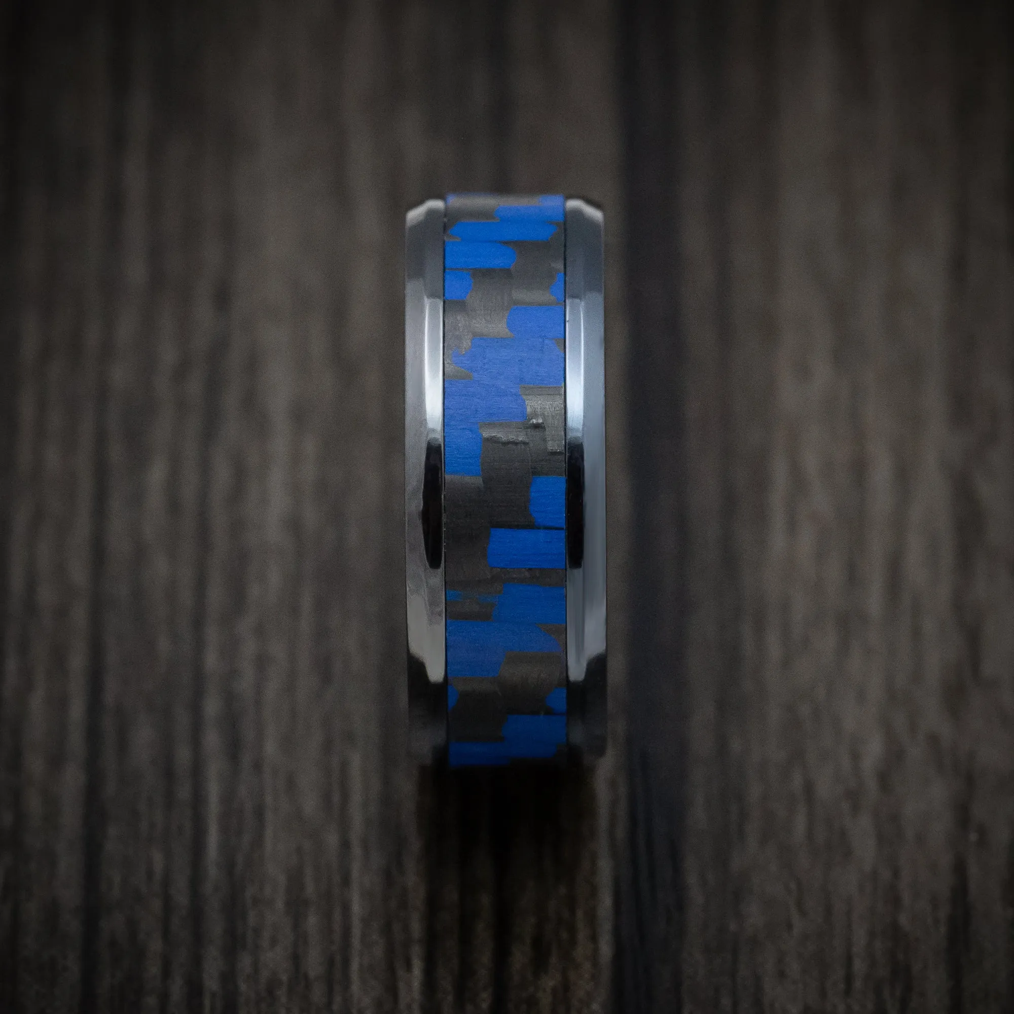 Black Titanium and Blue Carbon Fiber Mens Band