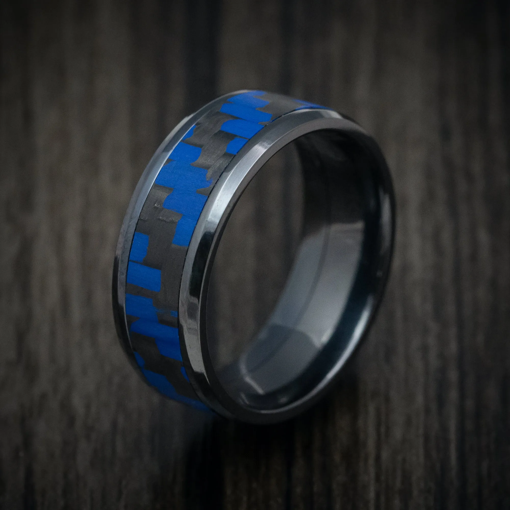 Black Titanium and Blue Carbon Fiber Mens Band