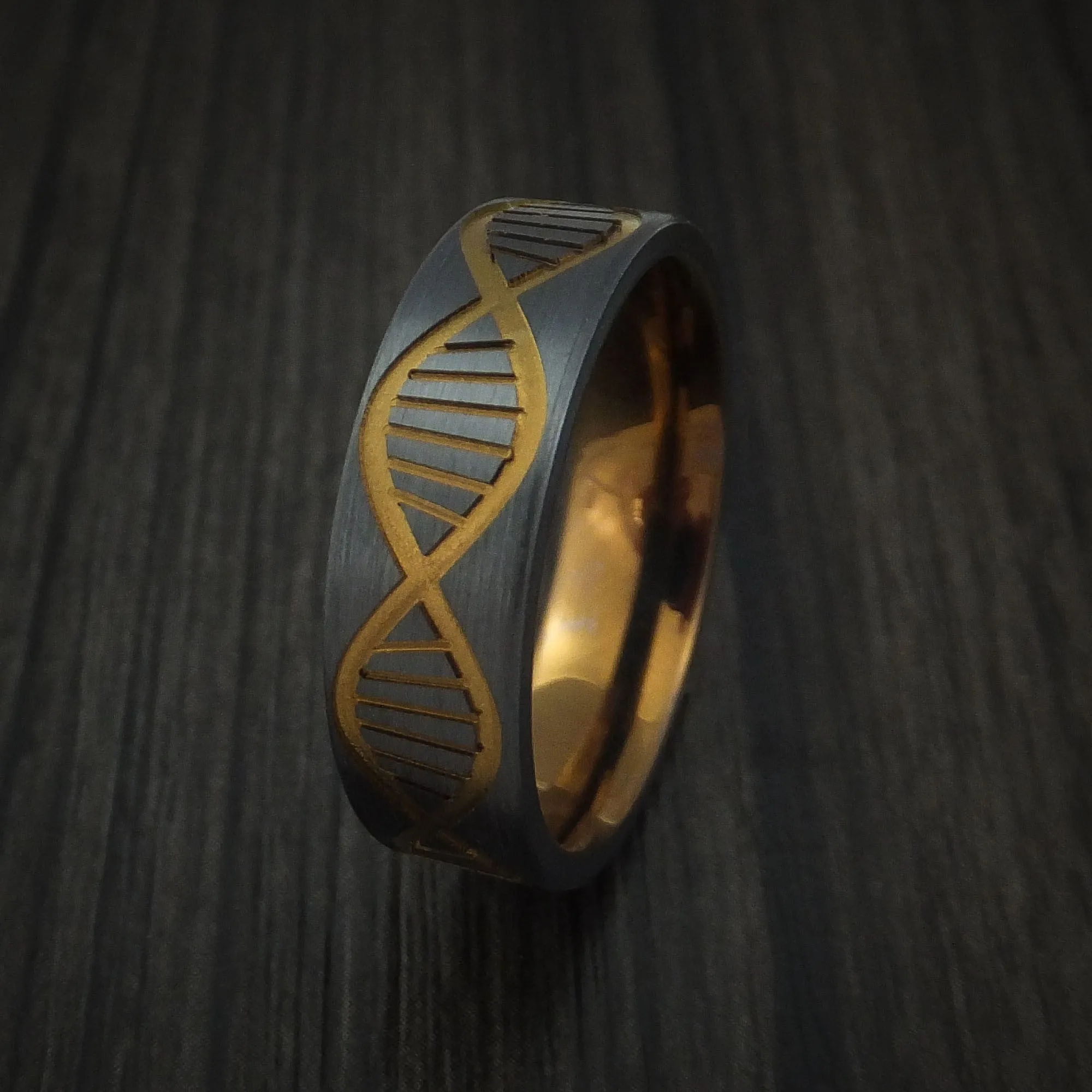 Black Titanium DNA Strand Anodized Men's Ring Custom Made Band