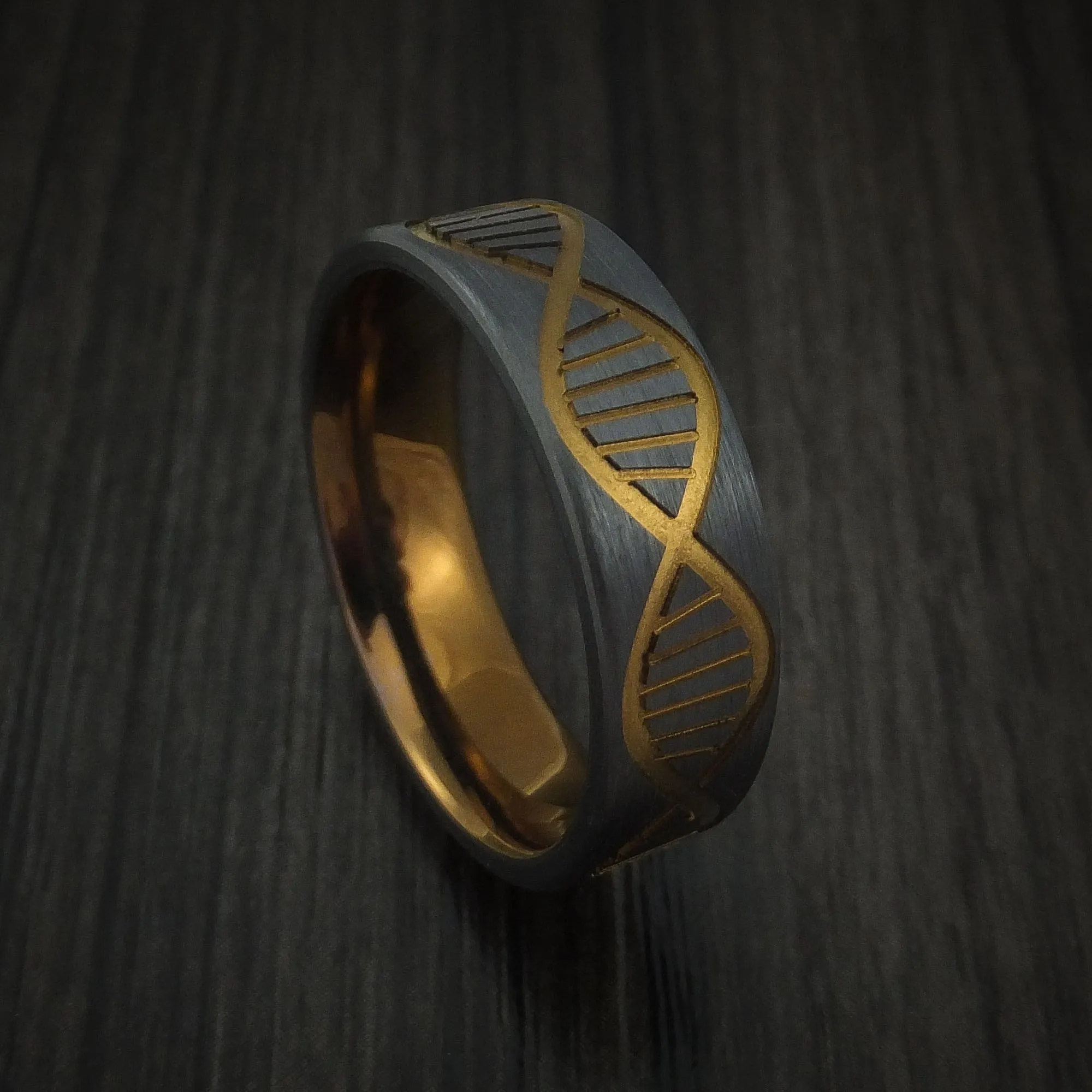 Black Titanium DNA Strand Anodized Men's Ring Custom Made Band