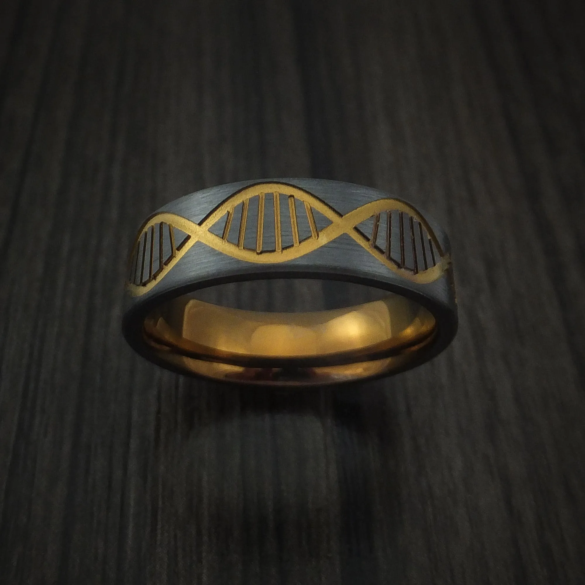 Black Titanium DNA Strand Anodized Men's Ring Custom Made Band