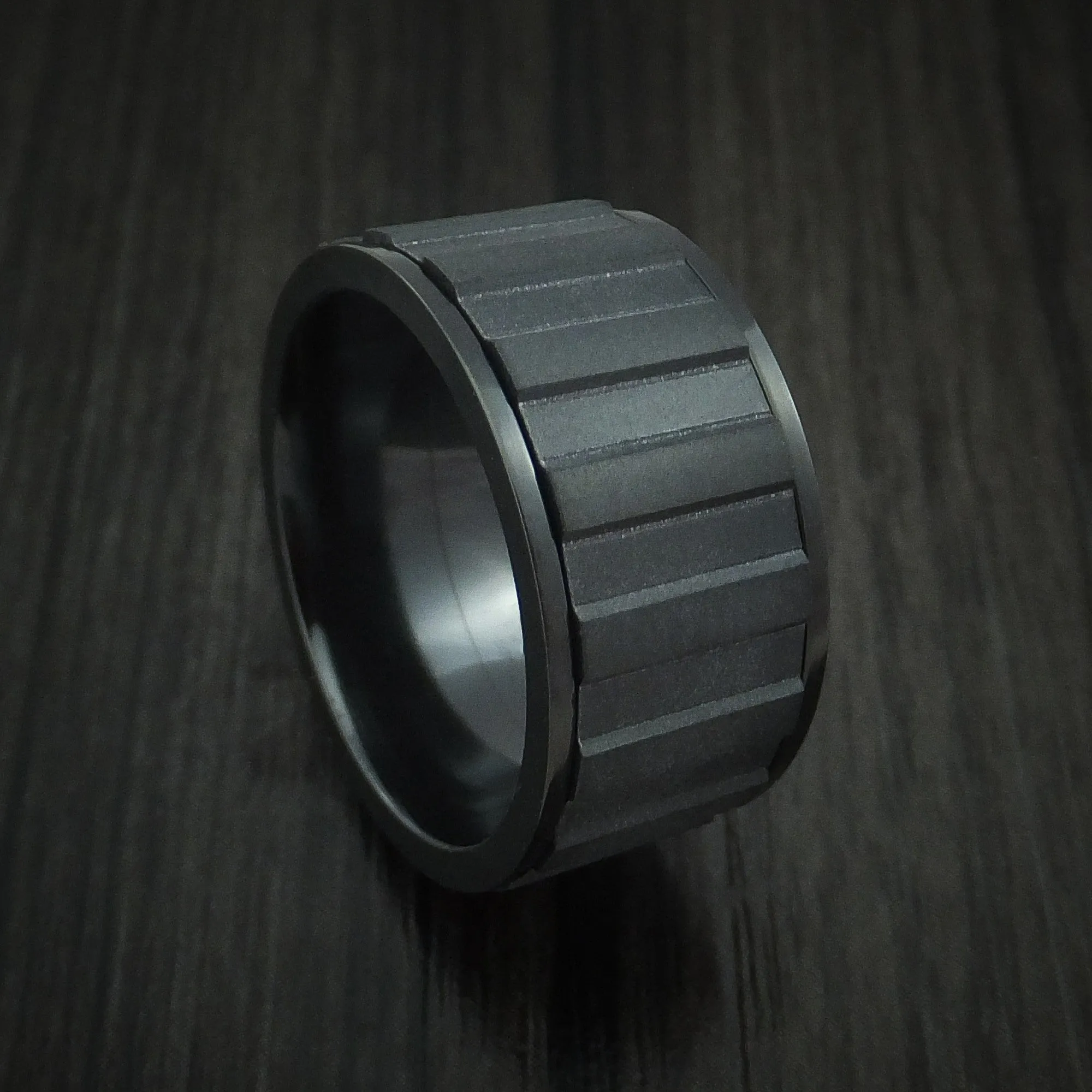 Black Titanium Gear Shape Spinner Wide Men's Ring Custom Made Band