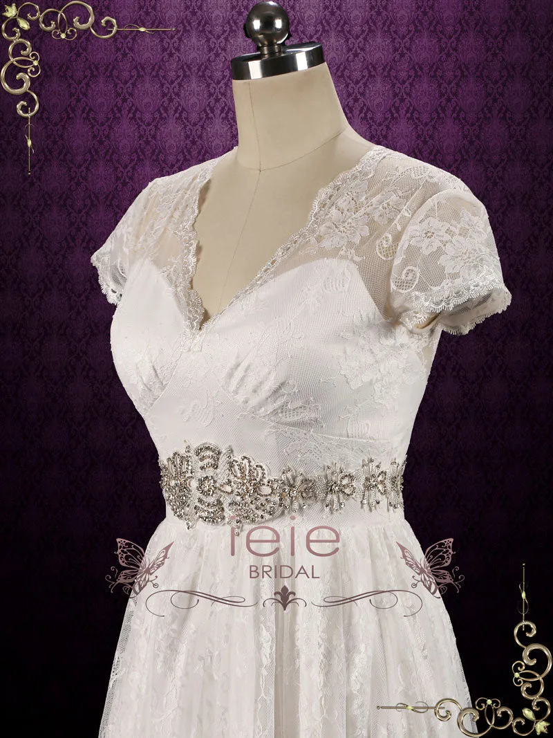 Boho Vintage Style Lace Wedding Dress with Short Sleeves CHELSEA