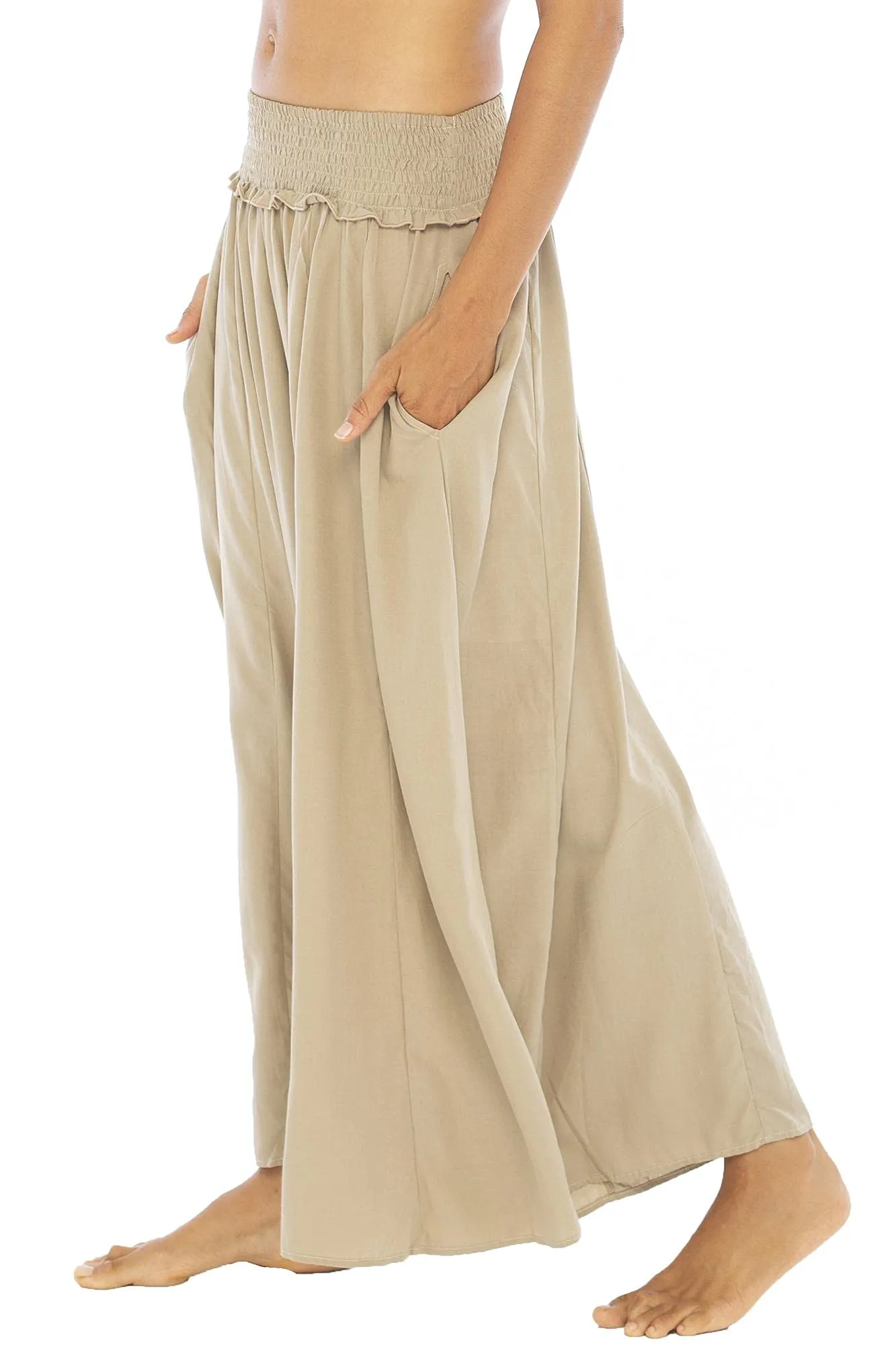 Boho Wide Leg Smocked Waist Palazzo Pants