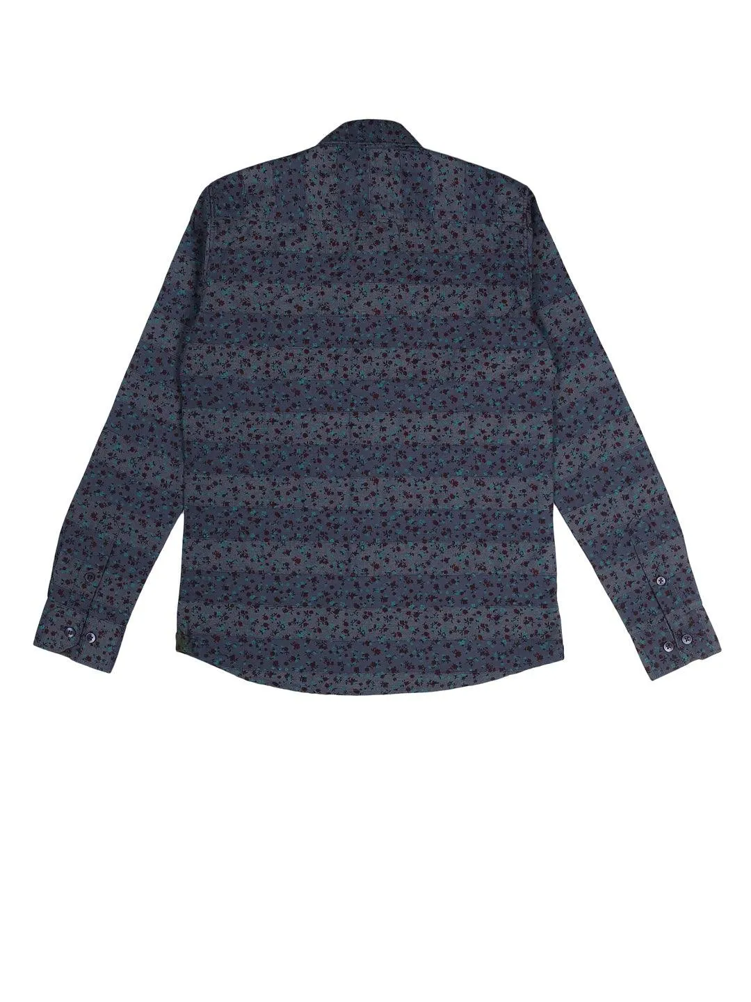 BOY'S BLUE DOBBY PRINT REGULAR FIT SHIRT