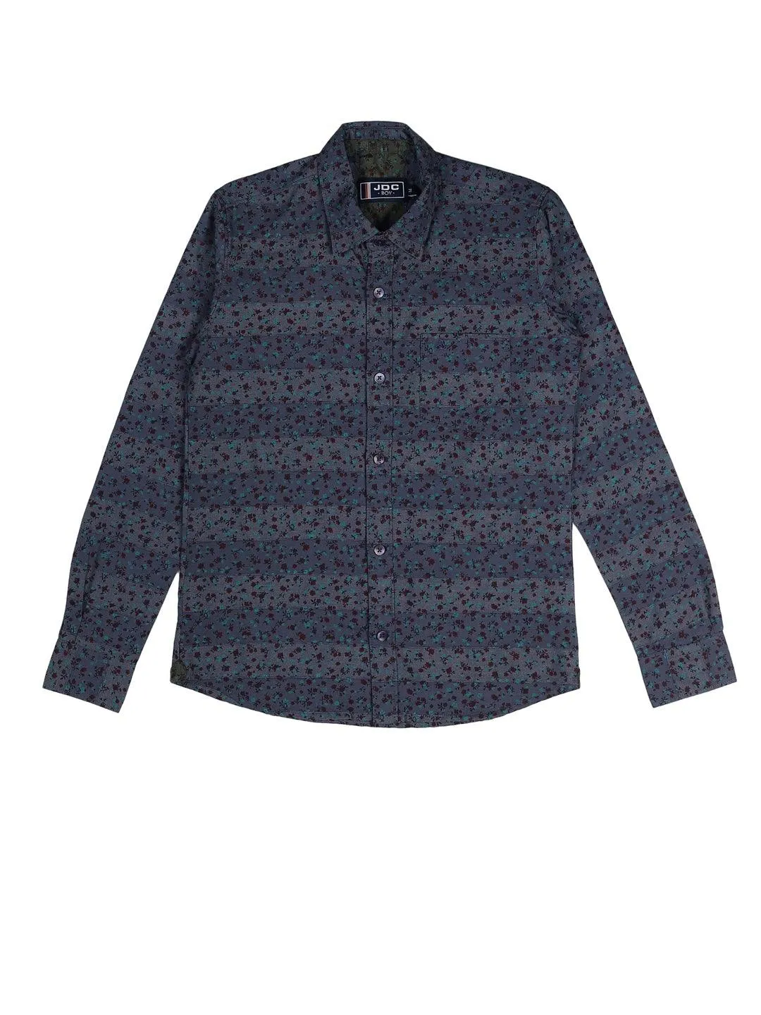 BOY'S BLUE DOBBY PRINT REGULAR FIT SHIRT