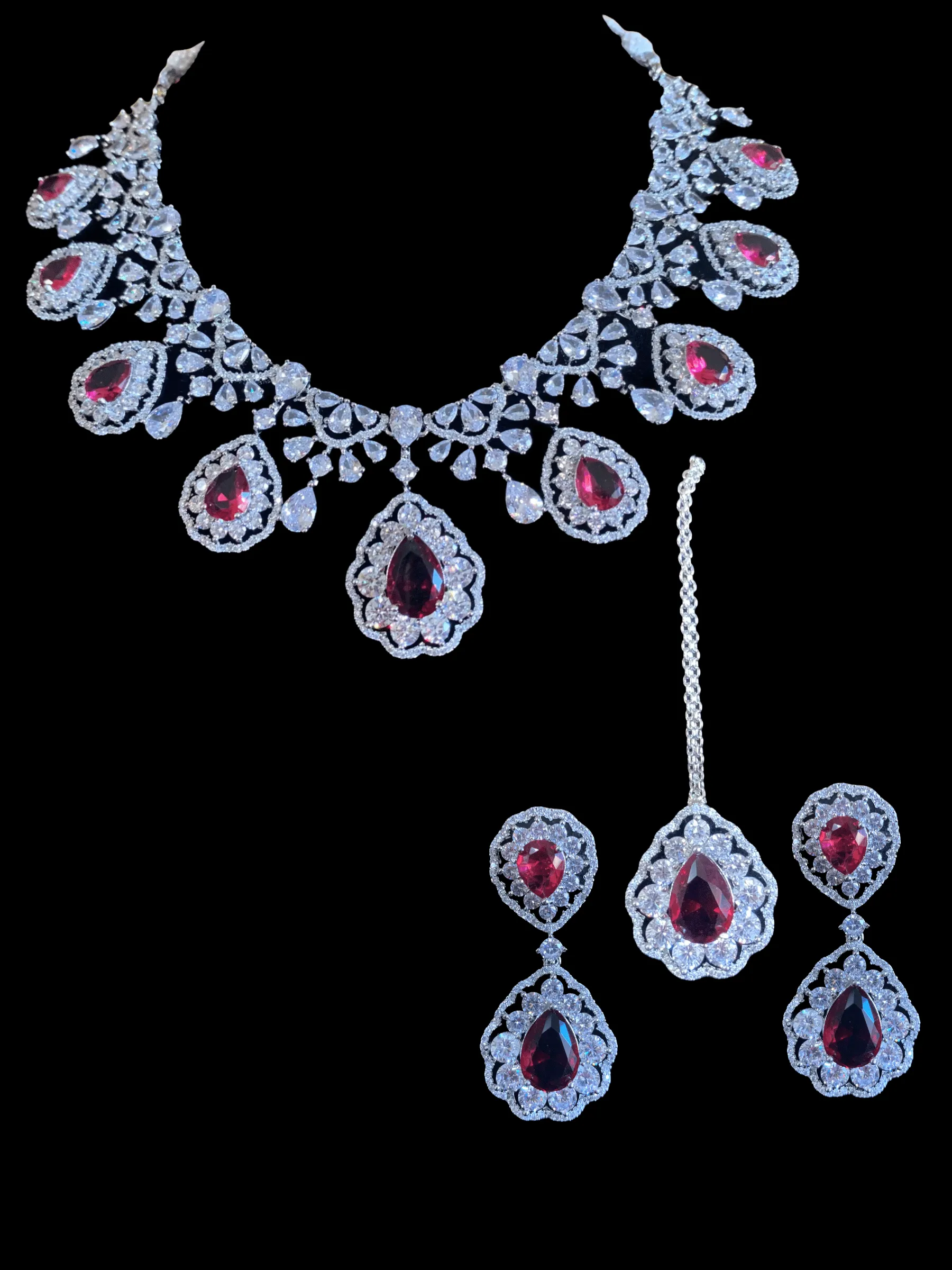 BR87 cz necklace set - ruby ( SHIPS IN 4 WEEKS  )