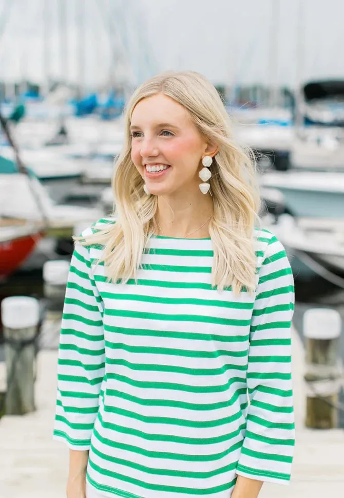 Breton Stripe Tee - (green or pink)