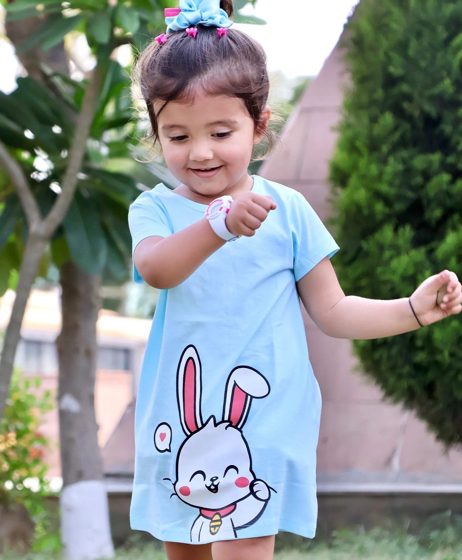 Bunny Print Girls T-Shirt Dress