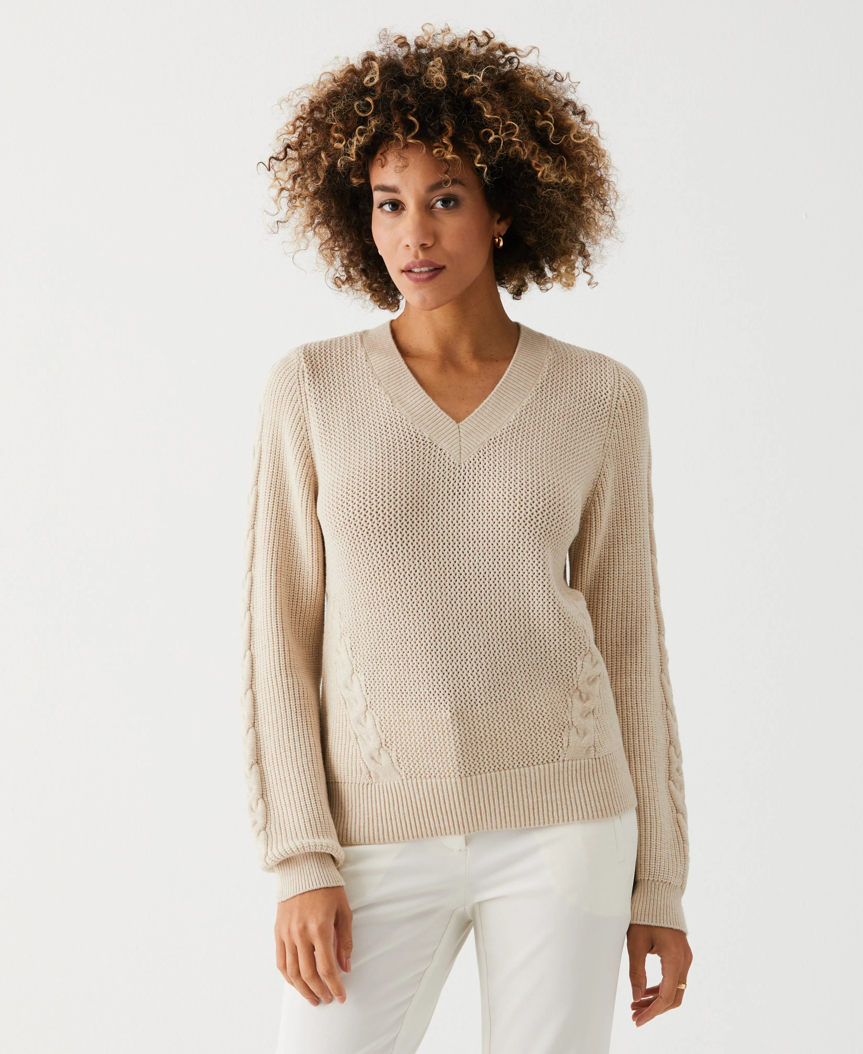 Cable Knit V-Neck Sweater