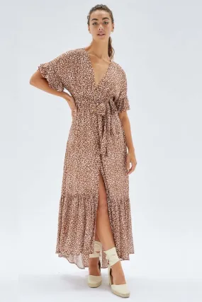 Cayman Hi Low Brown Mini Leopard Split Midi Dress