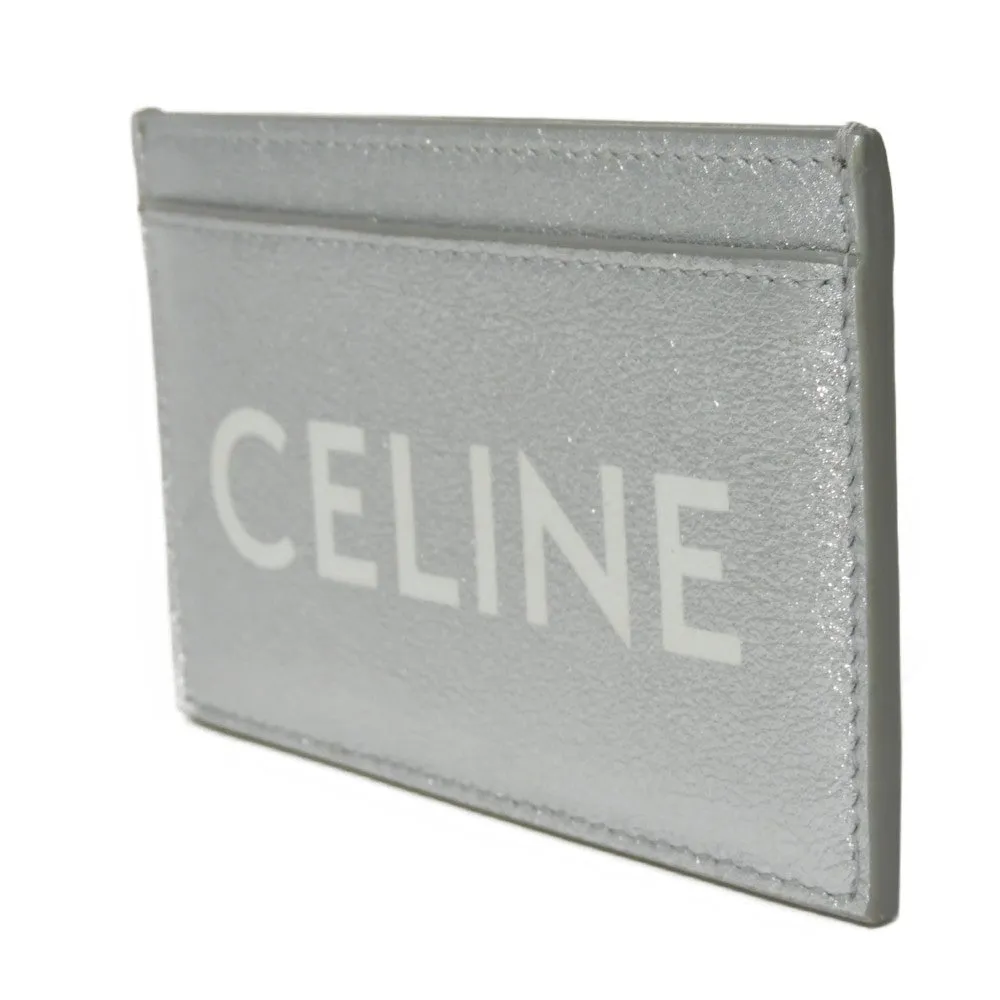 CELINE Card Case 10B703EK8.36AG Laminated calfskin Silver laminate logo card holder Women(Unisex) Used Authentic