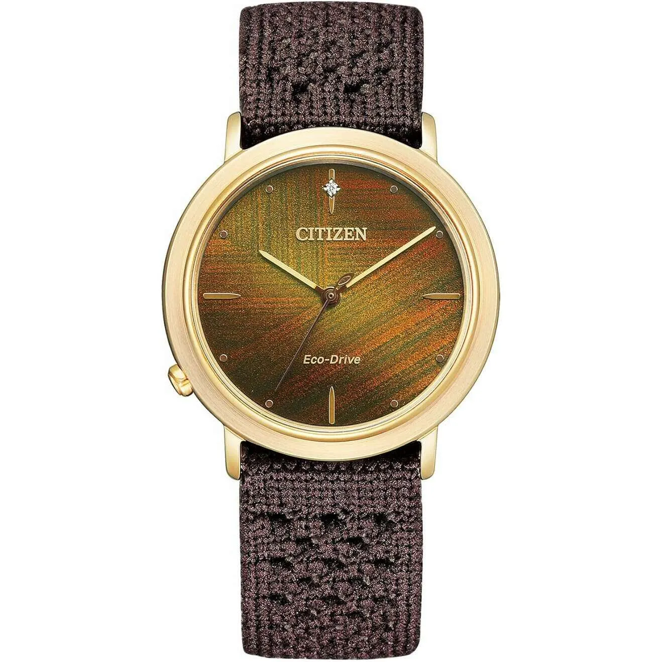 CITIZEN ECO-DRIVE ANALOG STAINLESS STEEL/KNITTED BROWN STRAP LADIES WATCH EM1003-48X