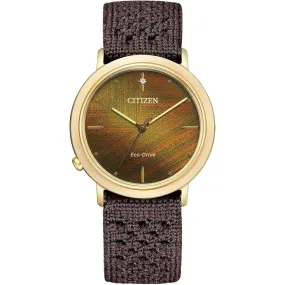 CITIZEN ECO-DRIVE ANALOG STAINLESS STEEL/KNITTED BROWN STRAP LADIES WATCH EM1003-48X