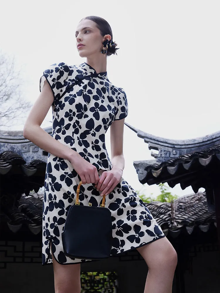 Cotton Floral Cheongsam Qipao Mini Dress