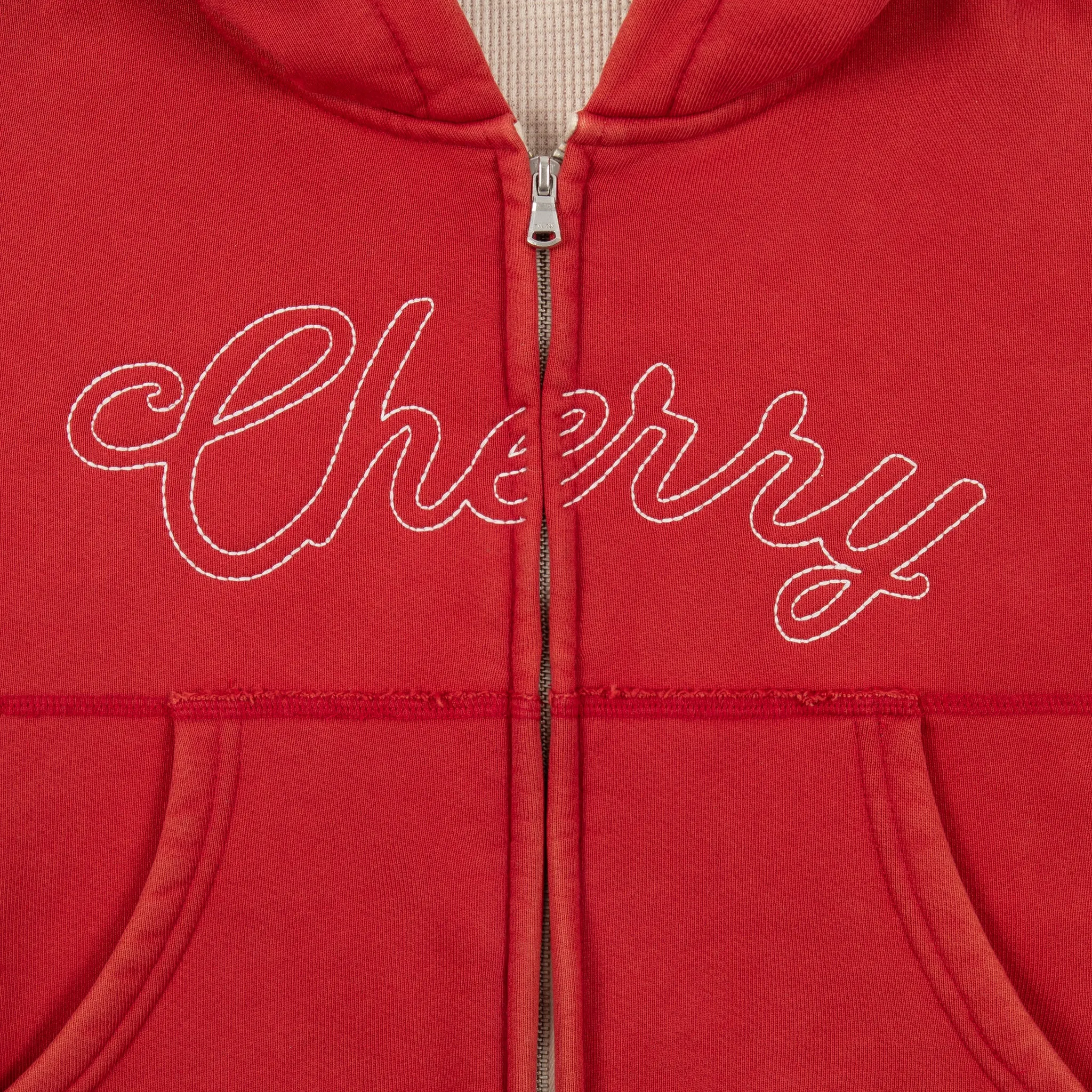 Cropped Thermal Zip-Up (Vintage Red)