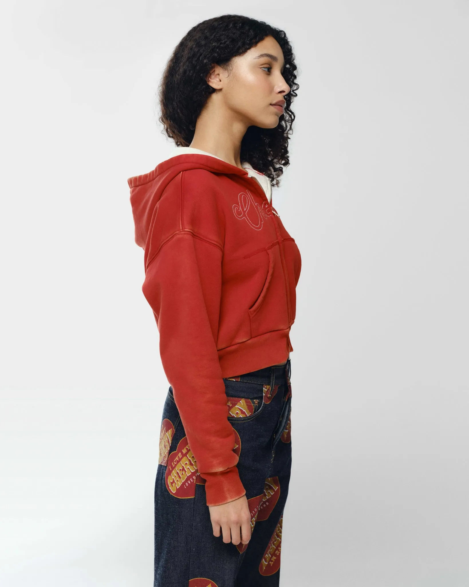 Cropped Thermal Zip-Up (Vintage Red)