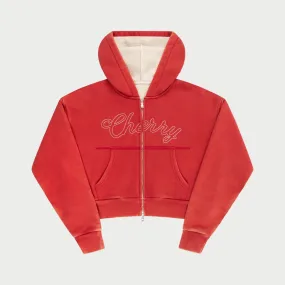 Cropped Thermal Zip-Up (Vintage Red)