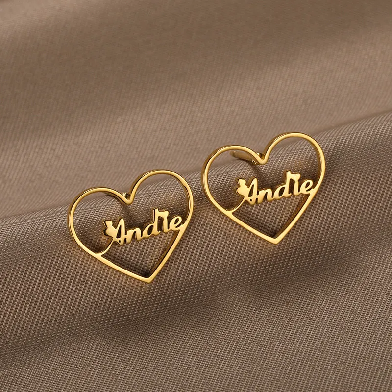 Custom Name Earrings-Heart Earrings-Best Gifts For Women- Stud Earrings