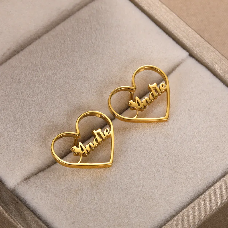 Custom Name Earrings-Heart Earrings-Best Gifts For Women- Stud Earrings