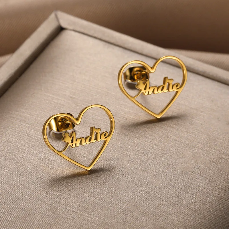 Custom Name Earrings-Heart Earrings-Best Gifts For Women- Stud Earrings