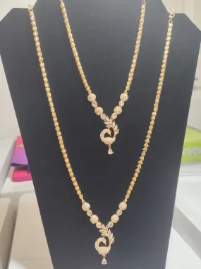 Dazzling Gold Plated  Peacock Design Necklace And Long Chain