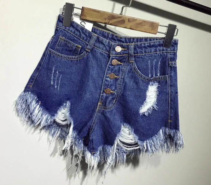 DESTROYED HIGH WAIST DENIM SHORTS