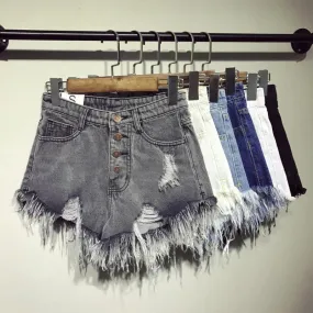 DESTROYED HIGH WAIST DENIM SHORTS