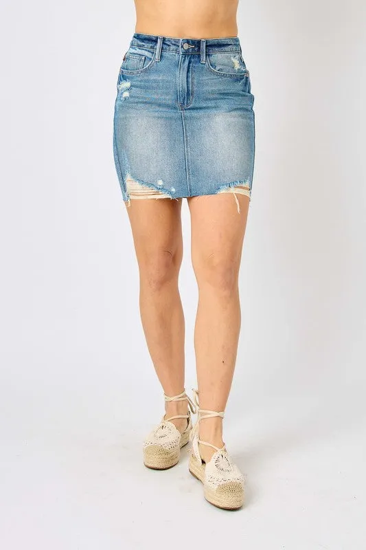 Distressed Denim Skirt - Judy Blue