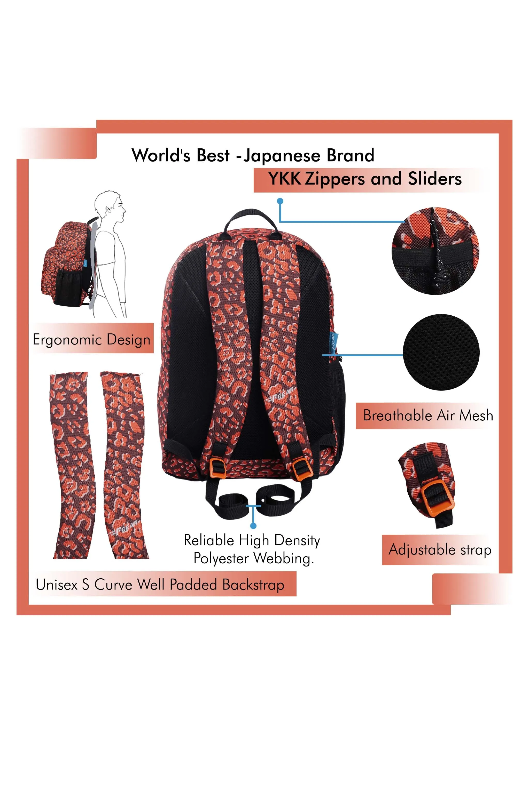 Emprise 23L Animal Print Orange Backpack