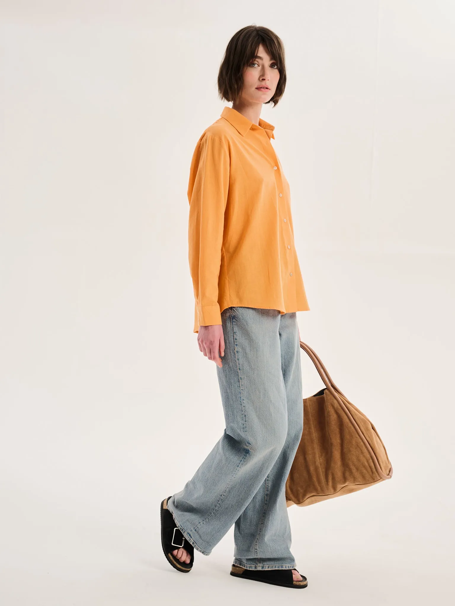 Evie Linen Oversized Shirt in Orange