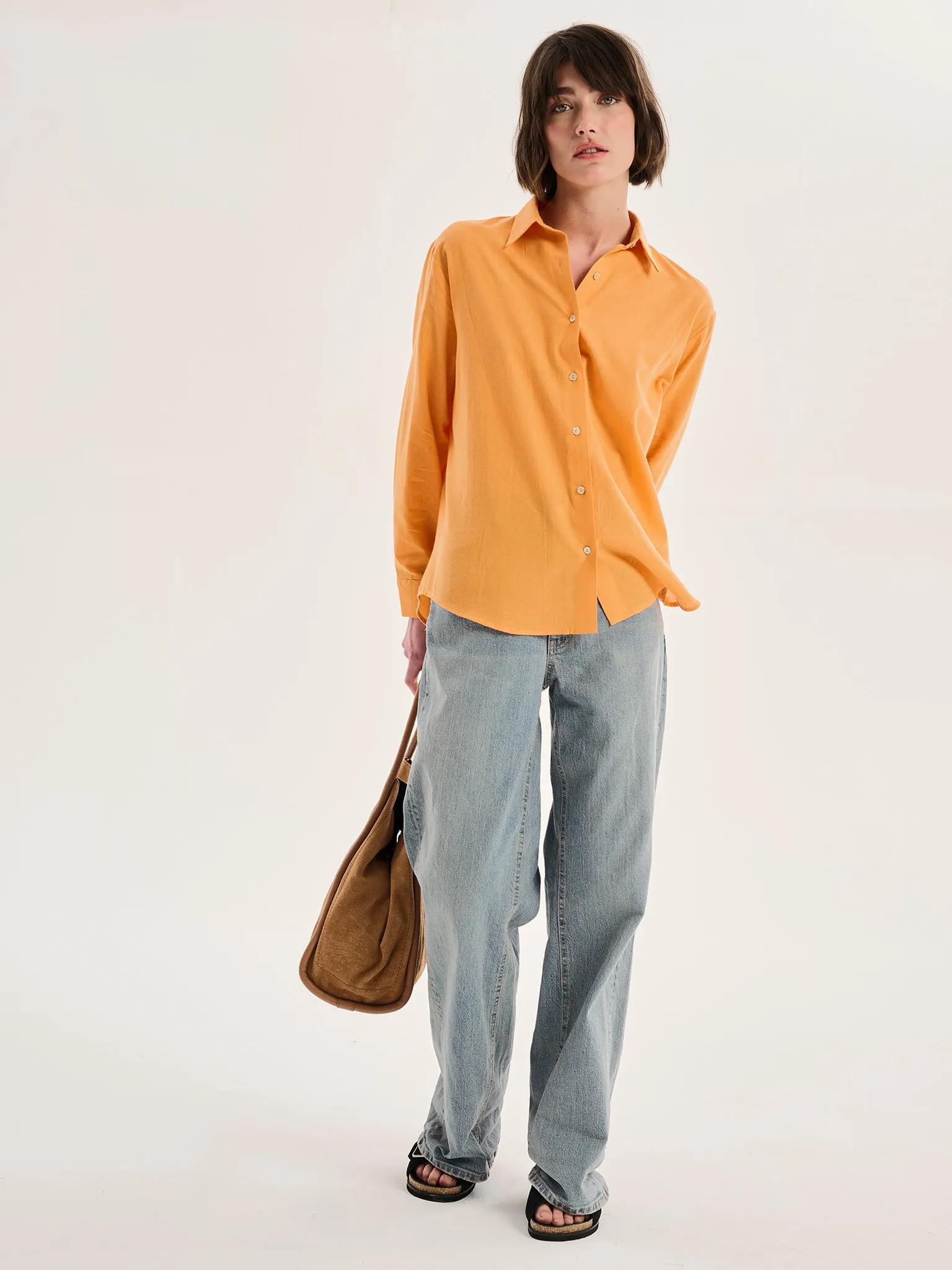 Evie Linen Oversized Shirt in Orange