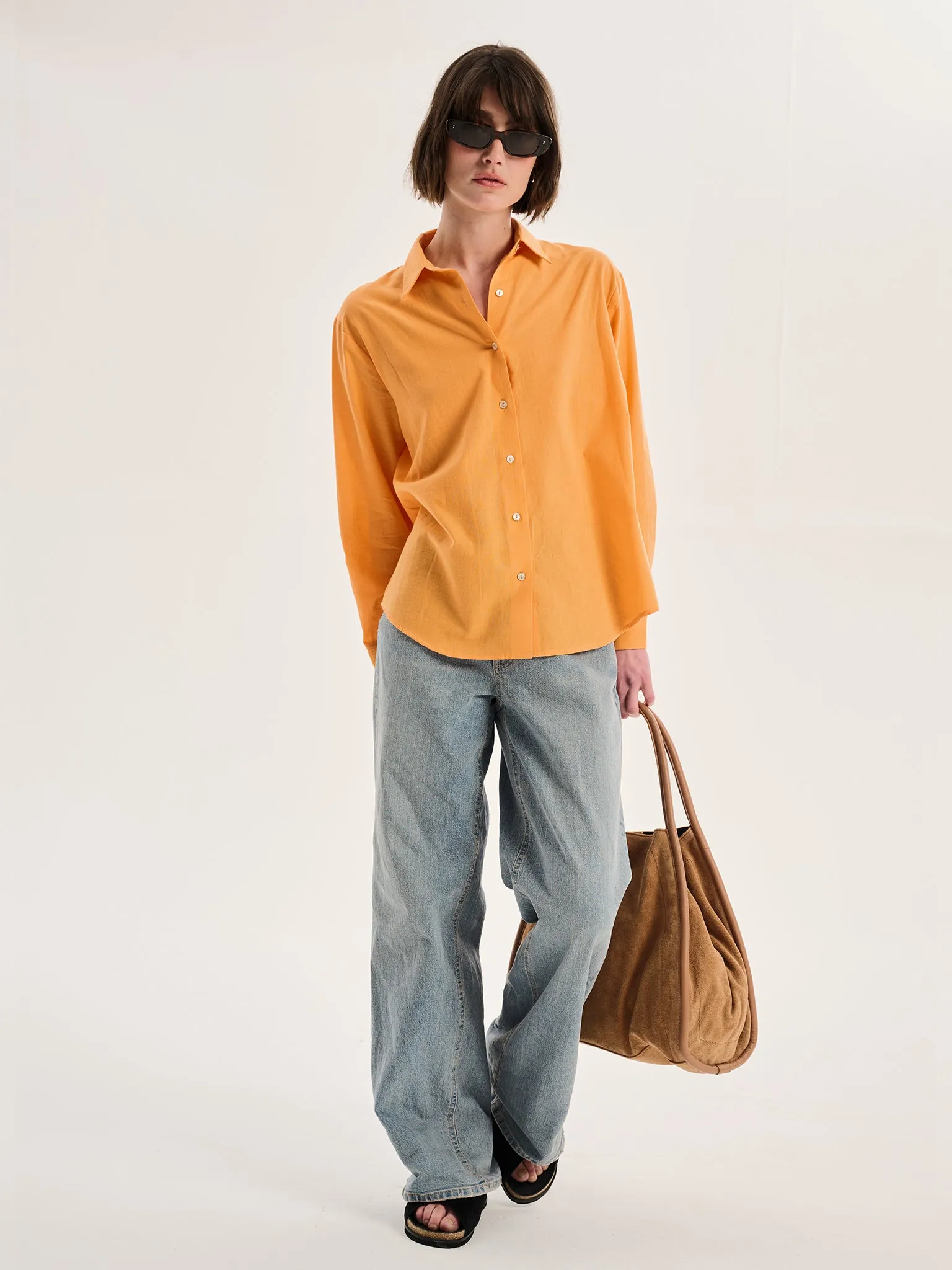 Evie Linen Oversized Shirt in Orange