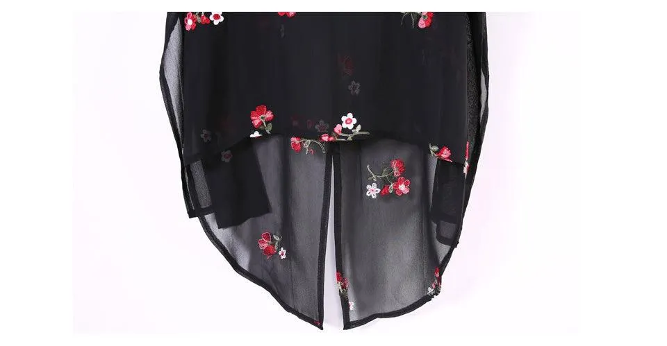 FLORAL HI-LOW CHIFFON BLOUSE