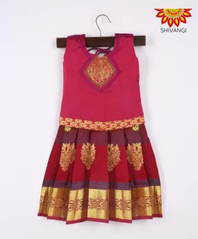 Girls Art Silk Pattu Pavadai Red 1 Year