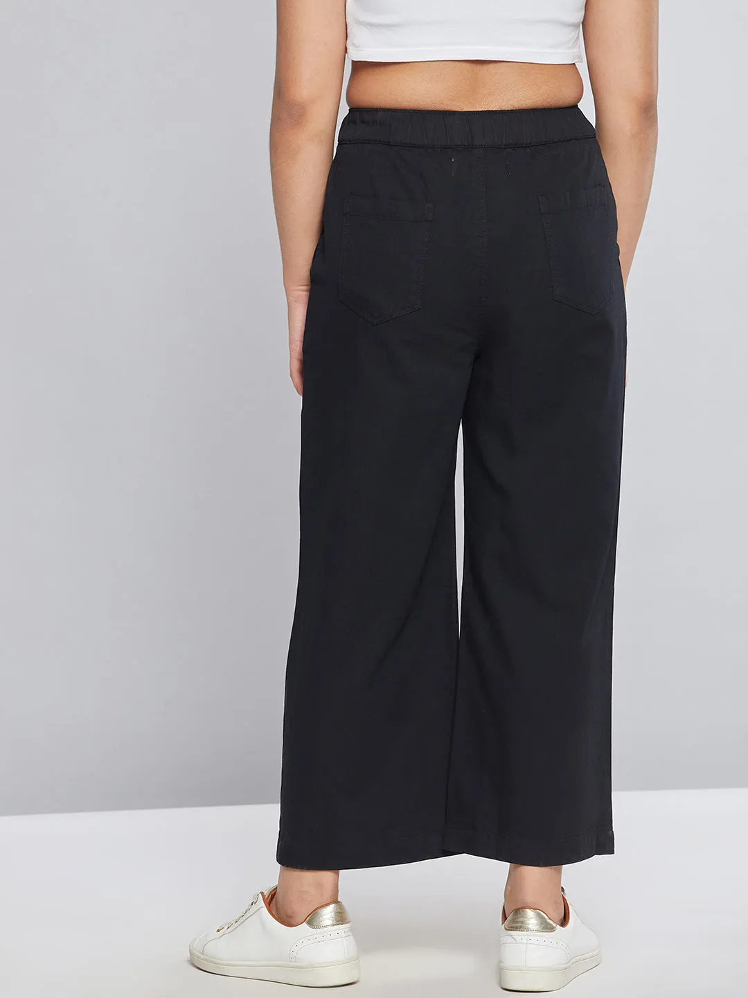 Girls Black Tencel Wide Leg Drawstring Pants