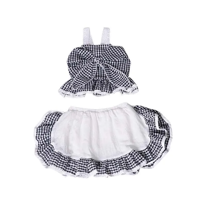 Girls Plaid Spaghetti Strap Top   Skirt 2 Pcs Set