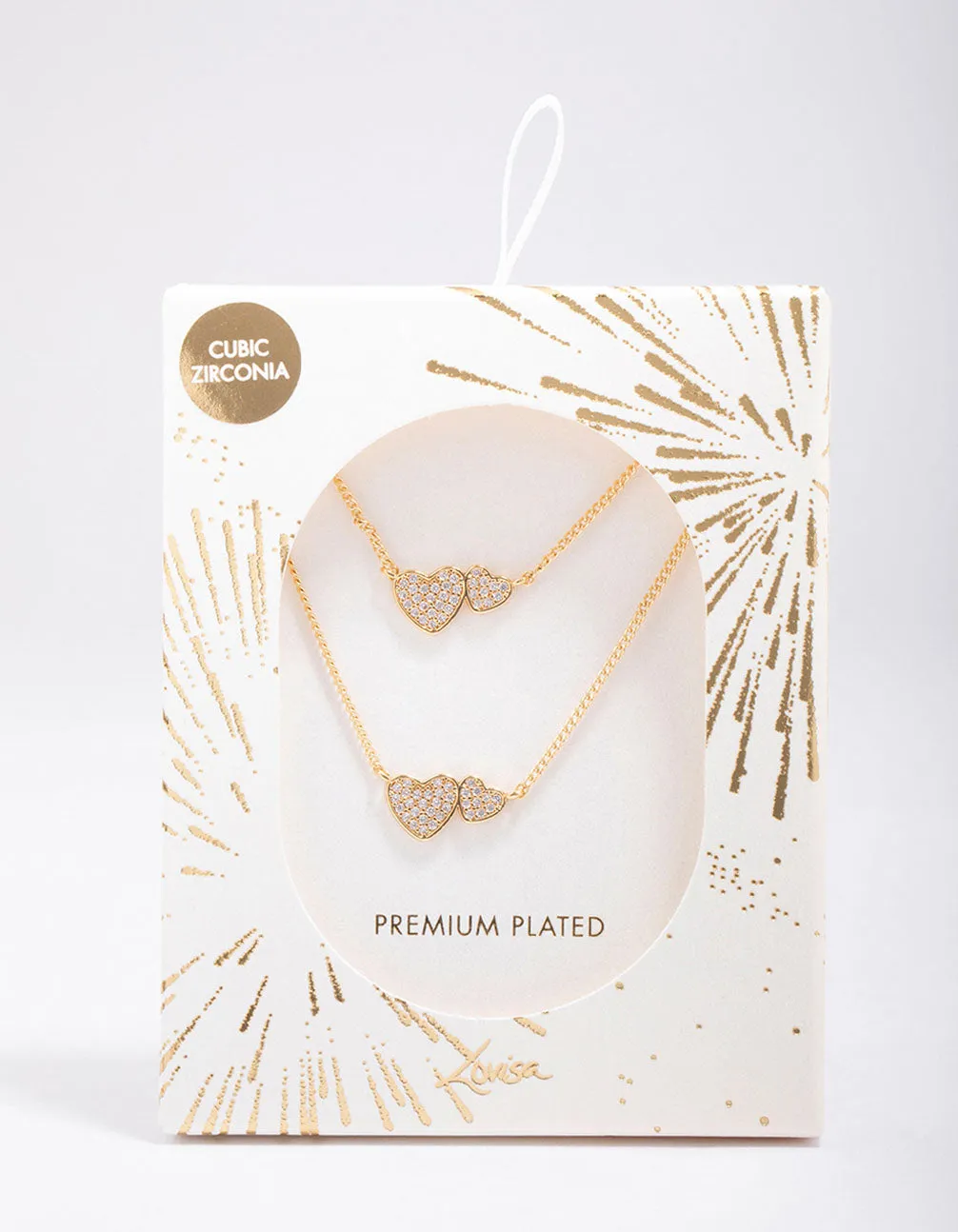 Gold Plated Cubic Zirconia Link Heart Necklace Pack