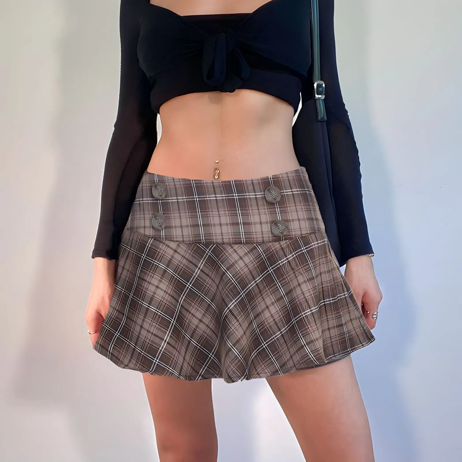 Grey Tartan Pleat Skirt